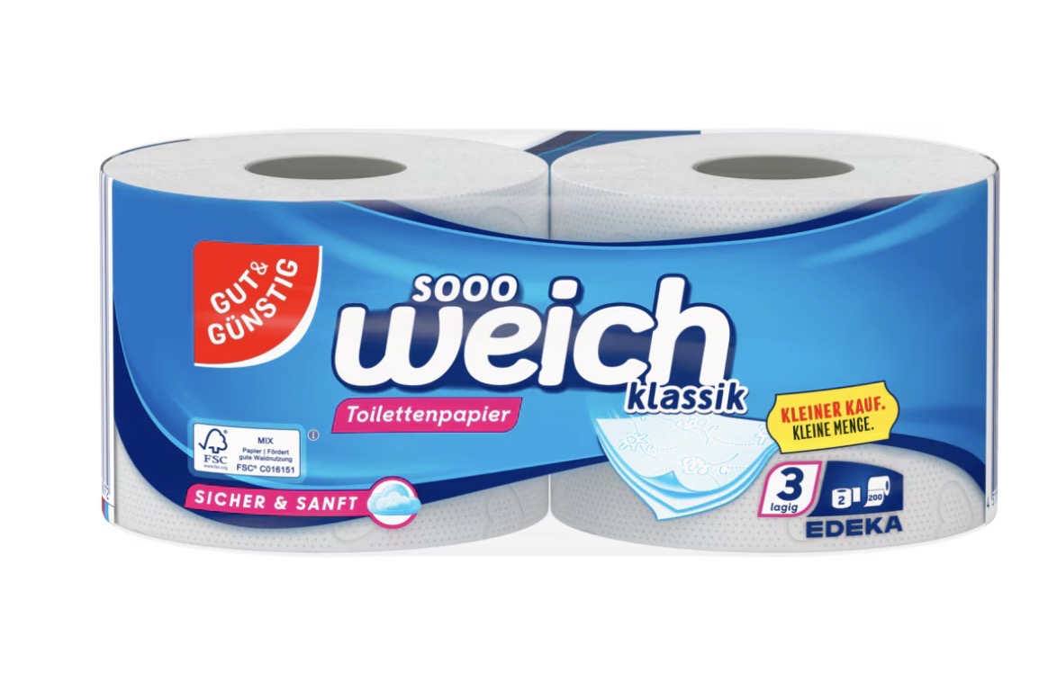 GUT & GÜNSTIG (EDEKA) Toilettenpapier Sooo weich klassik 3-lagig 2 Rollen online kaufen | Cashback Gutschein REWE EDEKA METRO – Cleaning Help