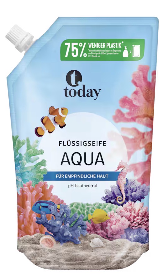 Today Flüssigseife Aqua Nachfüllbeutel 1000 ml für empfindliche Haut online kaufen | Cashback Gutschein REWE EDEKA METRO – Cleaning Help