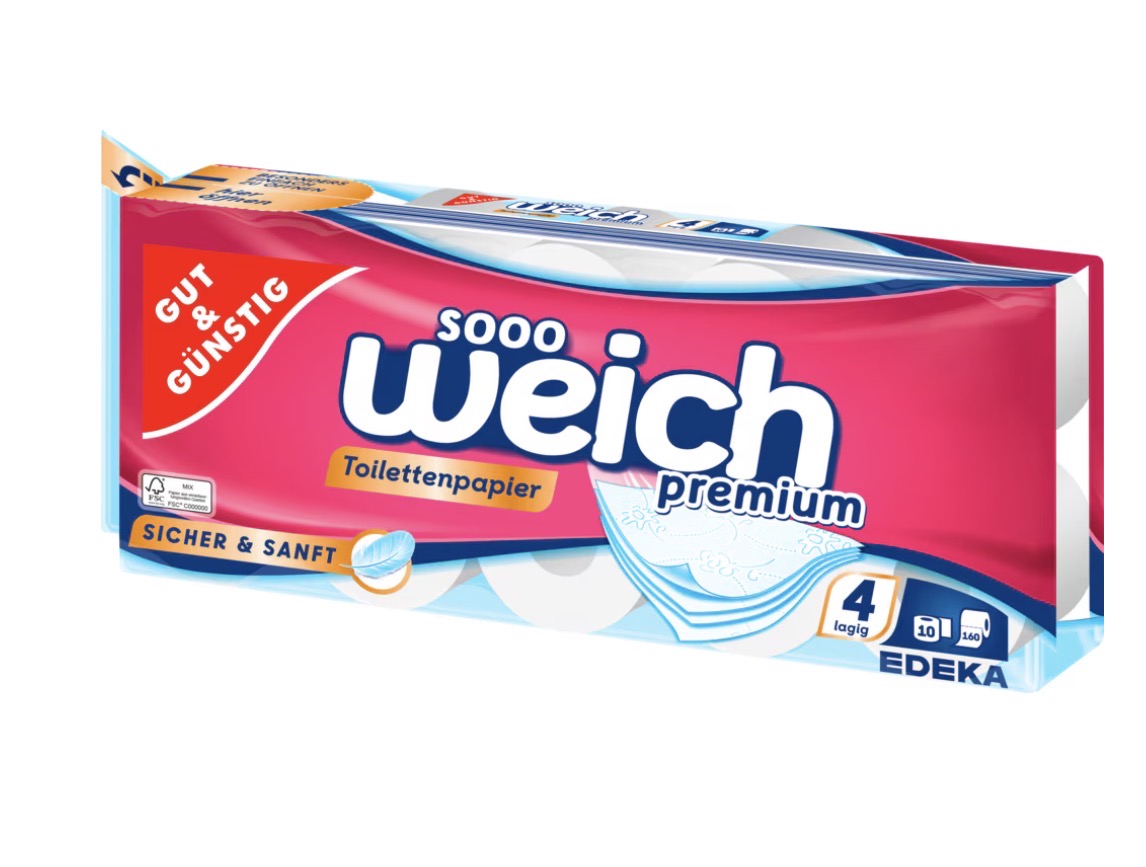 GUT & GÜNSTIG (EDEKA) Toilettenpapier Sooo weich Premium 4-lagig 10 Rollen online kaufen | Cashback Gutschein REWE EDEKA METRO – Cleaning Help