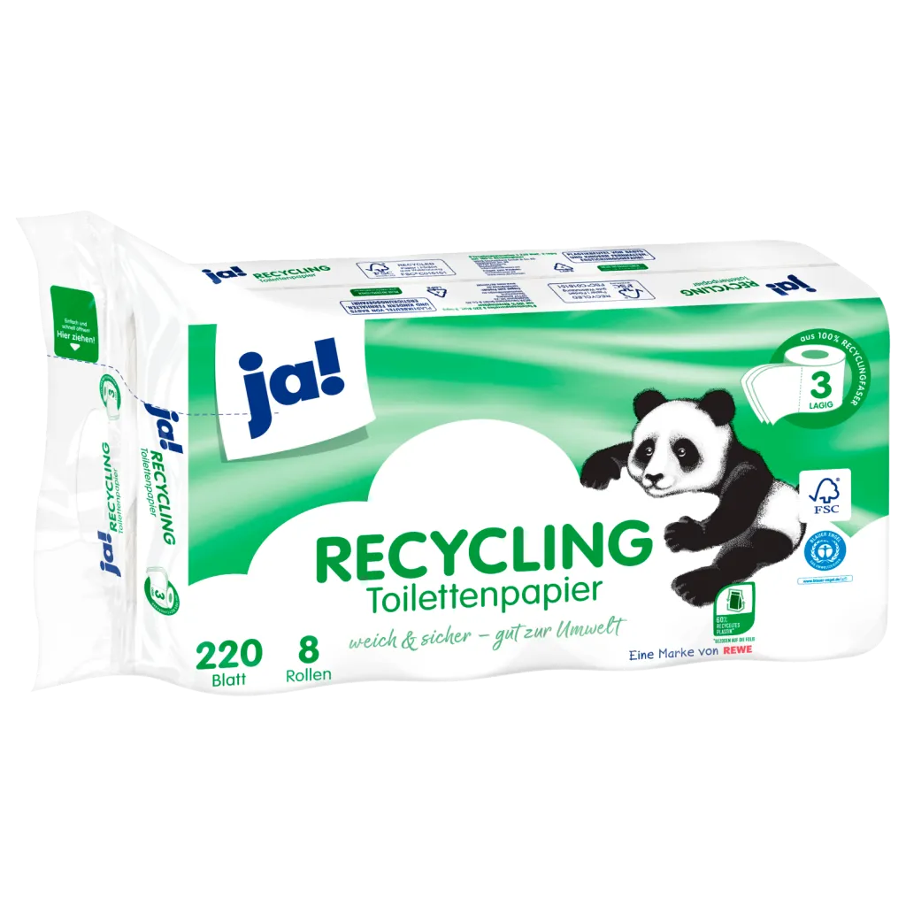 ja! Toilettenpapier Recycling 3-lagig 8 Rollen à 220 Blatt online kaufen | Cashback Gutschein REWE EDEKA METRO – Cleaning Help